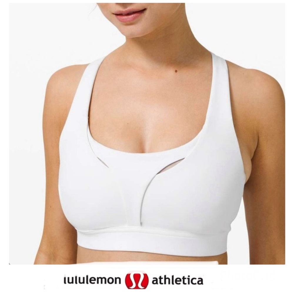 LULULEMON White Stash It All Bra Criss Cross Strappy Padded Sports Bra Sz 10